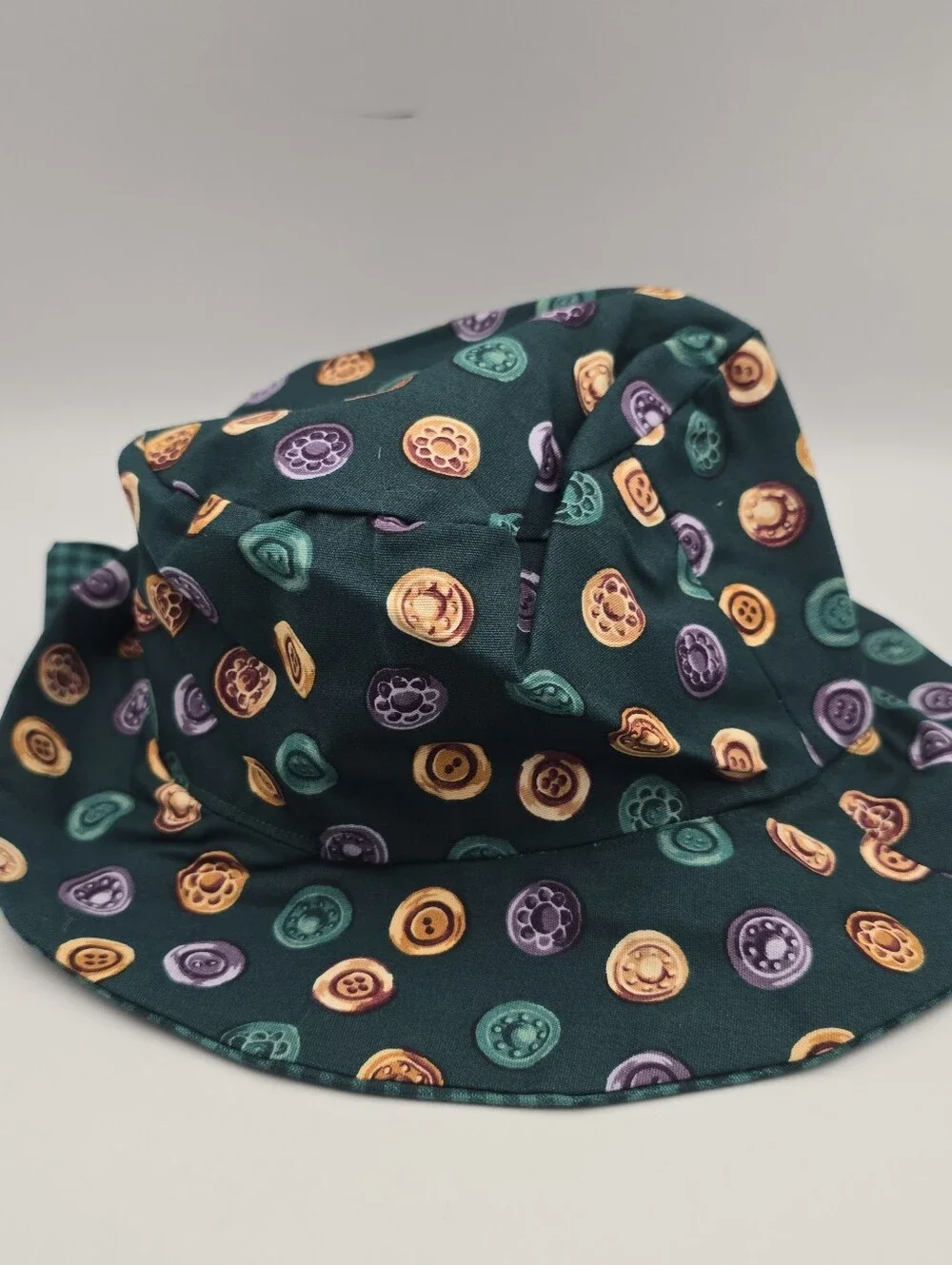 Girls Buttons Print Bucket Hat With Bow